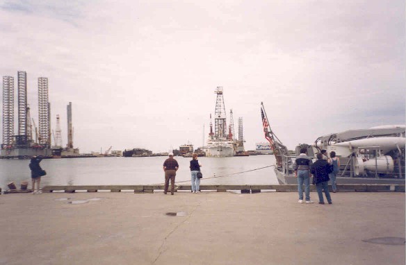 Lab  in drydock just visible in between old couple